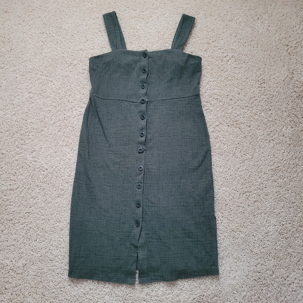 Madewell Textured & Thread Button Front Tank Dress In Dark Forest S